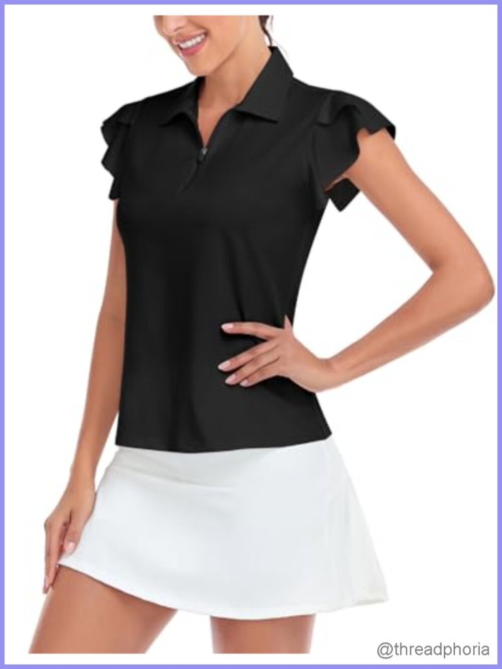 Women's Petal Sleeve Golf Polo Shirt UPF 50+ Quick-Dry Half Zip Sport Top